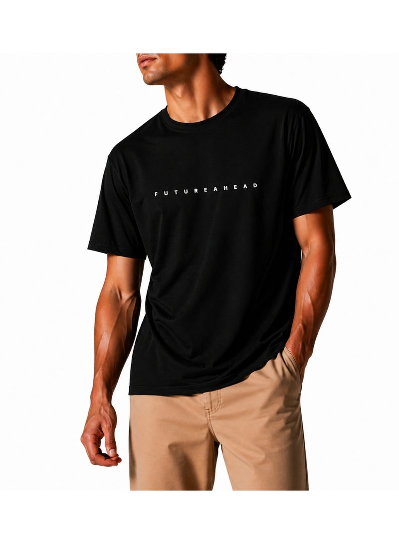 Men's Relax Fit Cotton T-shirt, 'FUTUREAHEAD' Print, Black - Image 1