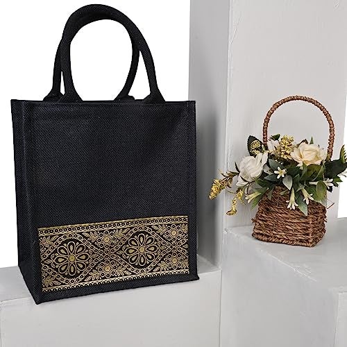Jute Cottage Eco-Friendly Lunch, Tiffin & Tote Bag for Men | Black Printed Jute Carry Bag with Zip | Handcrafted Sustainable Bag for Office, Travel, Daily Use - Image 5