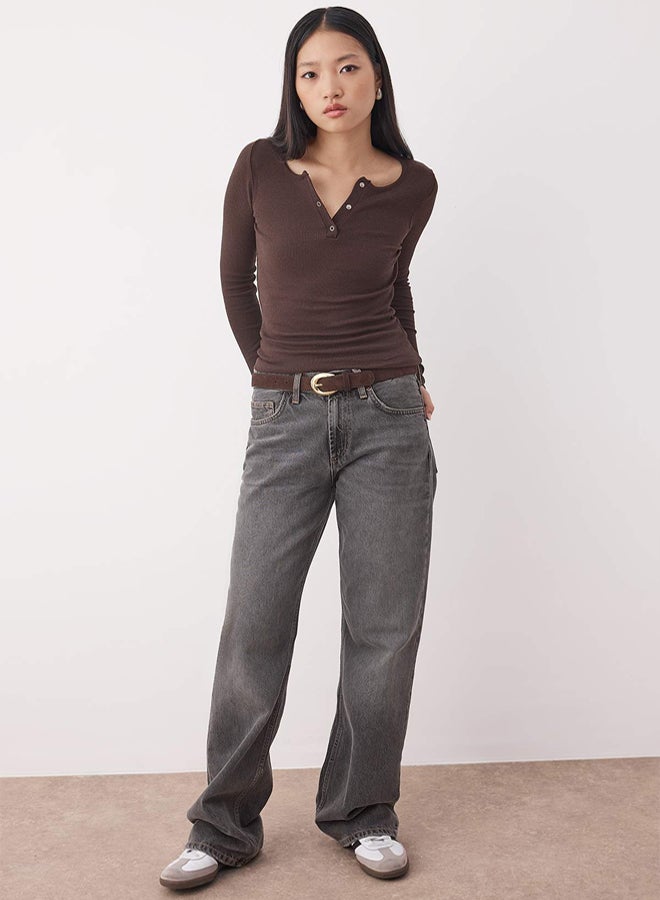 trendyol Light Brown Snap Fitted/Slim Fit Ribbed Stretch Knit Blouse - Image 1