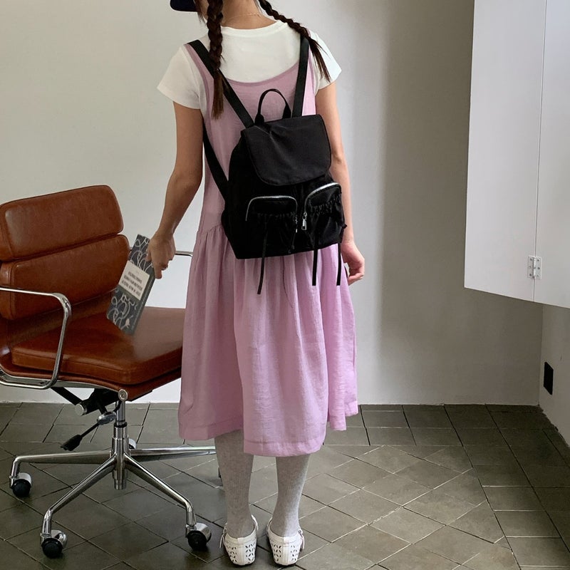 Women's Nylon Backpack with Bow Ribbon Korean School Style - Image 5