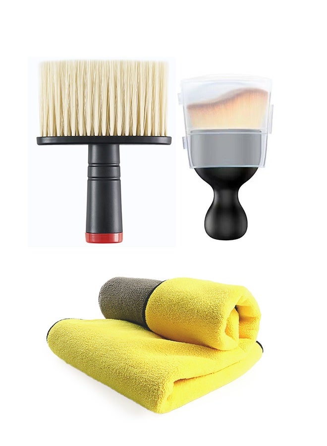 قطعتان من فرش التنظيف + قطعة قماش من الألياف الدقيقة، أدوات تنظيف داخلية للسيارة، مناسبة للأجهزة الإلكترونية، ولوحات المفاتيح، والهواتف، وأجهزة الكمبيوتر المحمولة، والموديلات، والتنظيف المنزلي. - Image 1