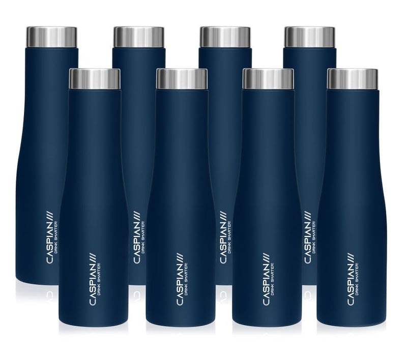 CASPIAN /// Aqua Stainless Steel Water Bottle (Blue, 1 Litre, Set of 8)| Leak Proof Thunder for Fridge Home Office Travel School Kids Boys Girls Adults Sports Gym Yoga - Image 1