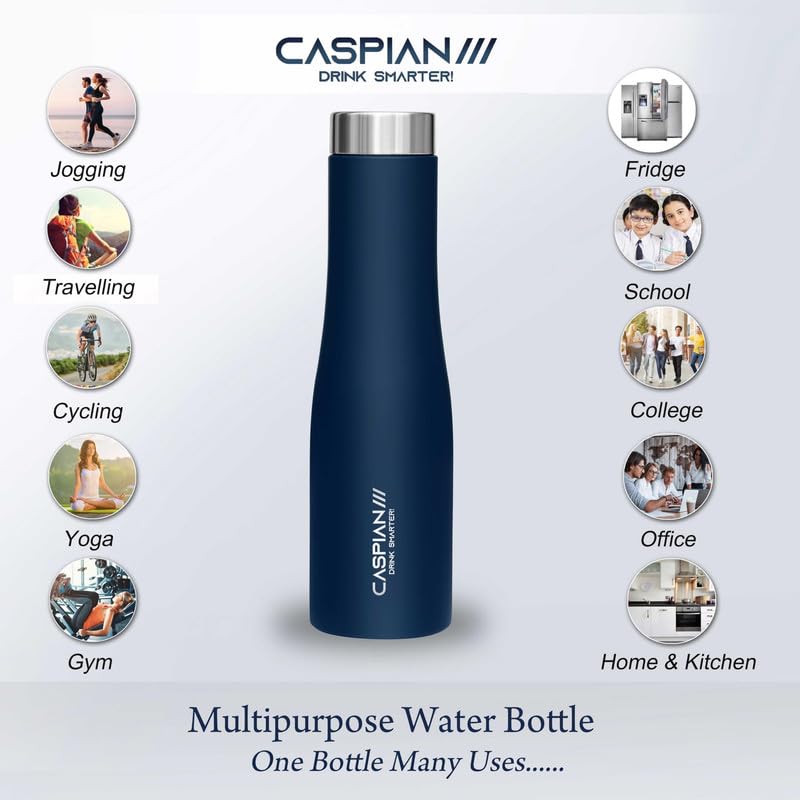 CASPIAN /// Aqua Stainless Steel Water Bottle (Blue, 1 Litre, Set of 8)| Leak Proof Thunder for Fridge Home Office Travel School Kids Boys Girls Adults Sports Gym Yoga - Image 2