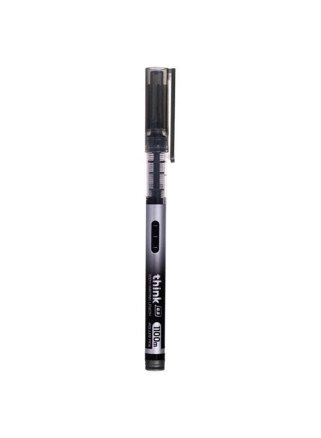 Deli EQ300-BK Roller Pen â€“ 0.5mm Needle Tip, 1100m Writing Length, Ink Indicator, Smooth & Non-Toxic Black Ink. - Image 2