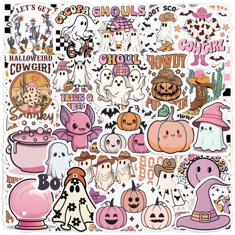 Frienda 200 Pcs Halloween Ghost Themed Stickers Pumpkin Book Lover Spooky Ghost Mushroom Cat Dog Sports Cowboy Vinyl Waterproof Stickers for Teens Adults Water Bottle Laptop100 StylesFunny Spooky - Image 2