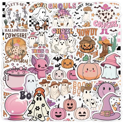 Frienda 200 Pcs Halloween Ghost Themed Stickers Pumpkin Book Lover Spooky Ghost Mushroom Cat Dog Sports Cowboy Vinyl Waterproof Stickers for Teens Adults Water Bottle Laptop100 StylesFunny Spooky - Image 1