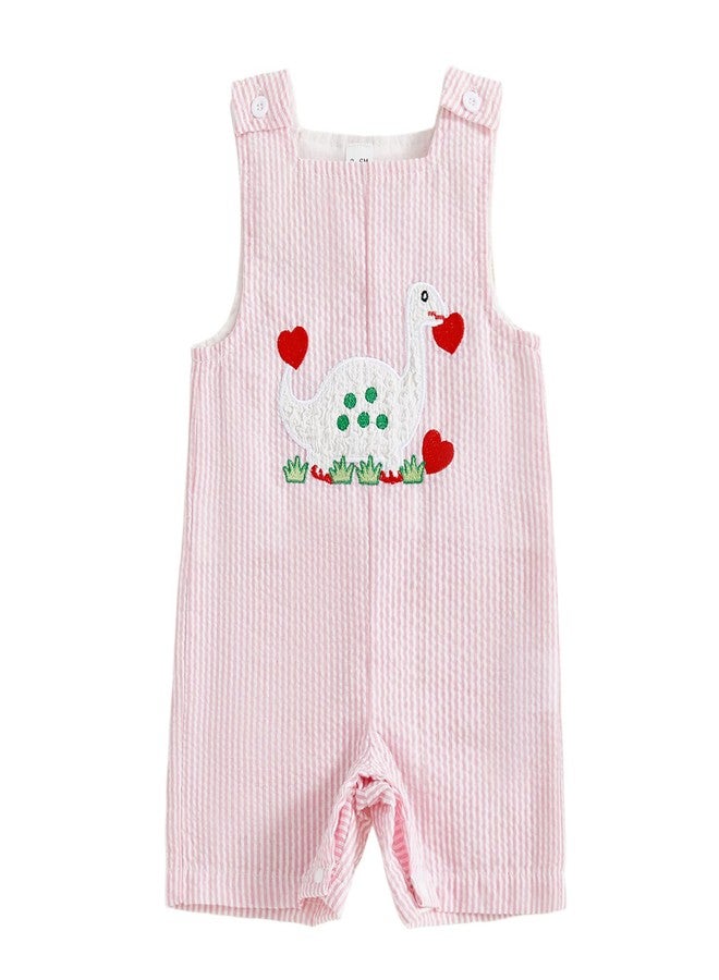 Ayalinggo My First Baby Girl Boy Valentines Day Newborn Outfit Cute Overalls Shorts Dinosaur Print Summer One Piece Romper (Pink Dinosaur, 6-12 Months) - Image 1