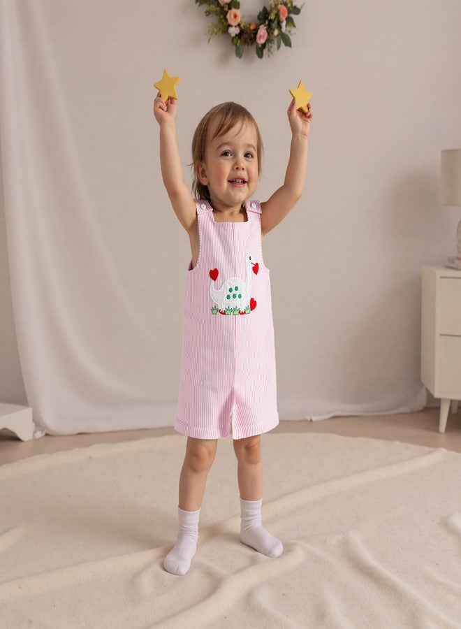 Ayalinggo My First Baby Girl Boy Valentines Day Newborn Outfit Cute Overalls Shorts Dinosaur Print Summer One Piece Romper (Pink Dinosaur, 6-12 Months) - Image 3