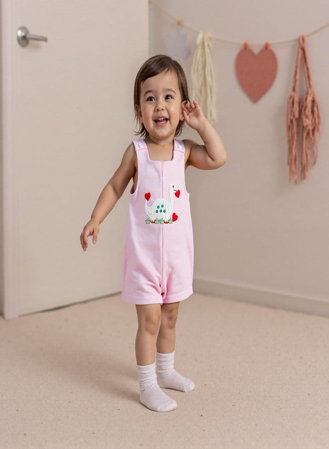 Ayalinggo My First Baby Girl Boy Valentines Day Newborn Outfit Cute Overalls Shorts Dinosaur Print Summer One Piece Romper (Pink Dinosaur, 6-12 Months) - Image 2