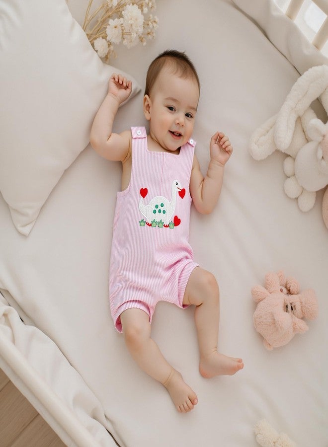 Ayalinggo My First Baby Girl Boy Valentines Day Newborn Outfit Cute Overalls Shorts Dinosaur Print Summer One Piece Romper (Pink Dinosaur, 6-12 Months) - Image 4