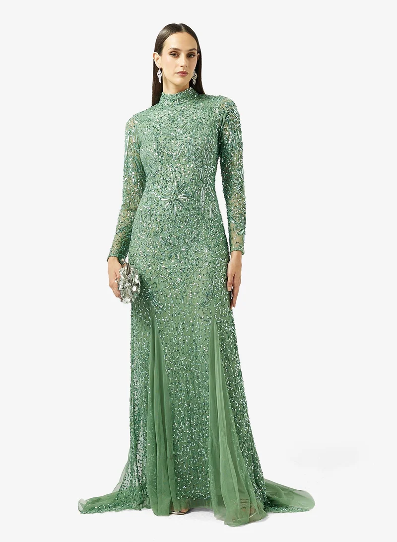 Namshi x  Mock Neck Bead Embellished Evening Mermaid Gown for Women | Best Price UAE