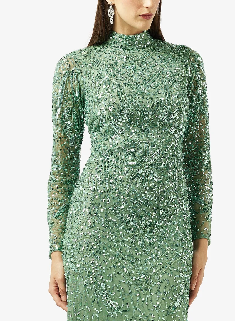 Namshi x  Mock Neck Bead Embellished Evening Mermaid Gown for Women | Best Price UAE