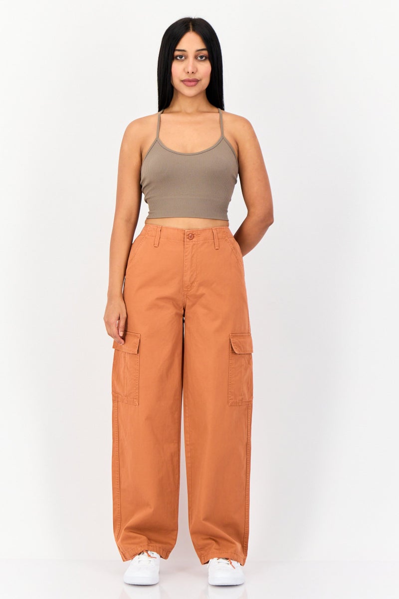 Levi's Women Baggy Fit Solid Cargo Pants, Rust  - Image 2