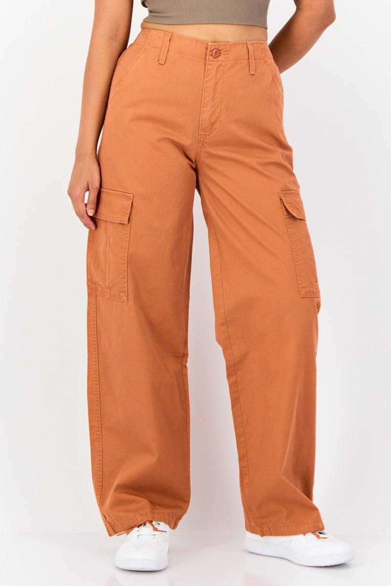 Levi's Women Baggy Fit Solid Cargo Pants, Rust  - Image 1