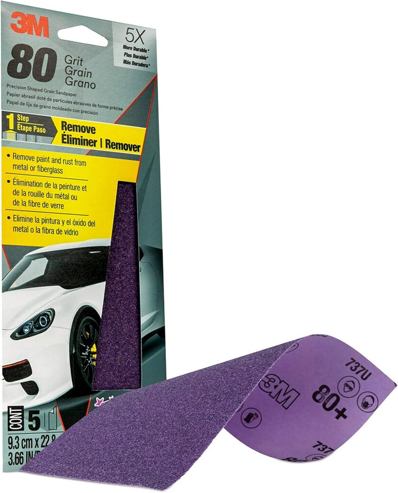 3M Performance Sandpaper, 80 Grit, 3 2/3 in x 9 in, 5 Sheets - Image 3