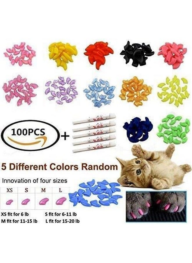 JOYJULY - 100Pcs Cat Nail Caps Kitten Caps Cat Caps Cat Nail Covers With 5Pcs Adhesive Glue+5Pcs Applicators+Instruction - Image 1