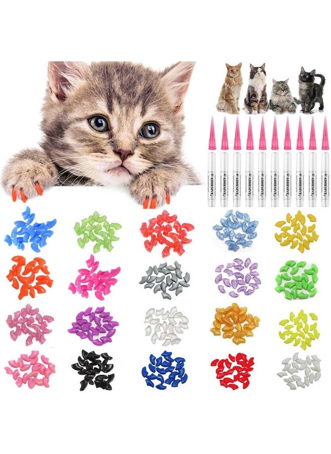 JOYJULY - 100Pcs Cat Nail Caps Kitten Caps Cat Caps Cat Nail Covers With 5Pcs Adhesive Glue+5Pcs Applicators+Instruction - Image 1