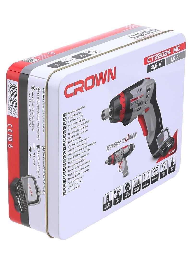 Crown - Cordless Electric Screwdriver Kit CT22024  Grey/Black/Red - Image 1