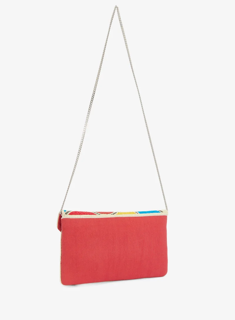 Ginger Boutique Embroidered Beaded Geometric Clutch