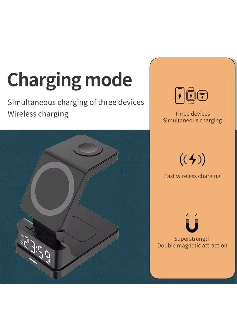 Generic - Wireless Charger 4 in 1 Clock Alarm Wireless Charging Station For iPhone 15 14 13 12 Air Pods iWatch Samsung S24 S23 Ultra Buds - Image 1