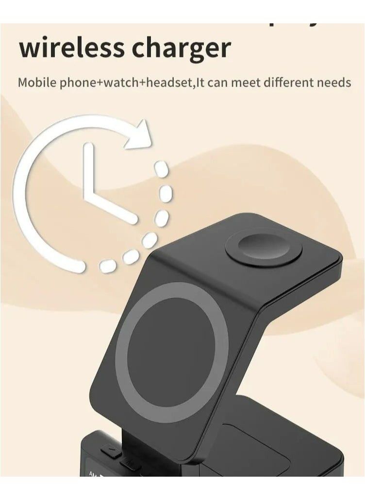 Generic - Wireless Charger 4 in 1 Clock Alarm Wireless Charging Station For iPhone 15 14 13 12 Air Pods iWatch Samsung S24 S23 Ultra Buds - Image 1