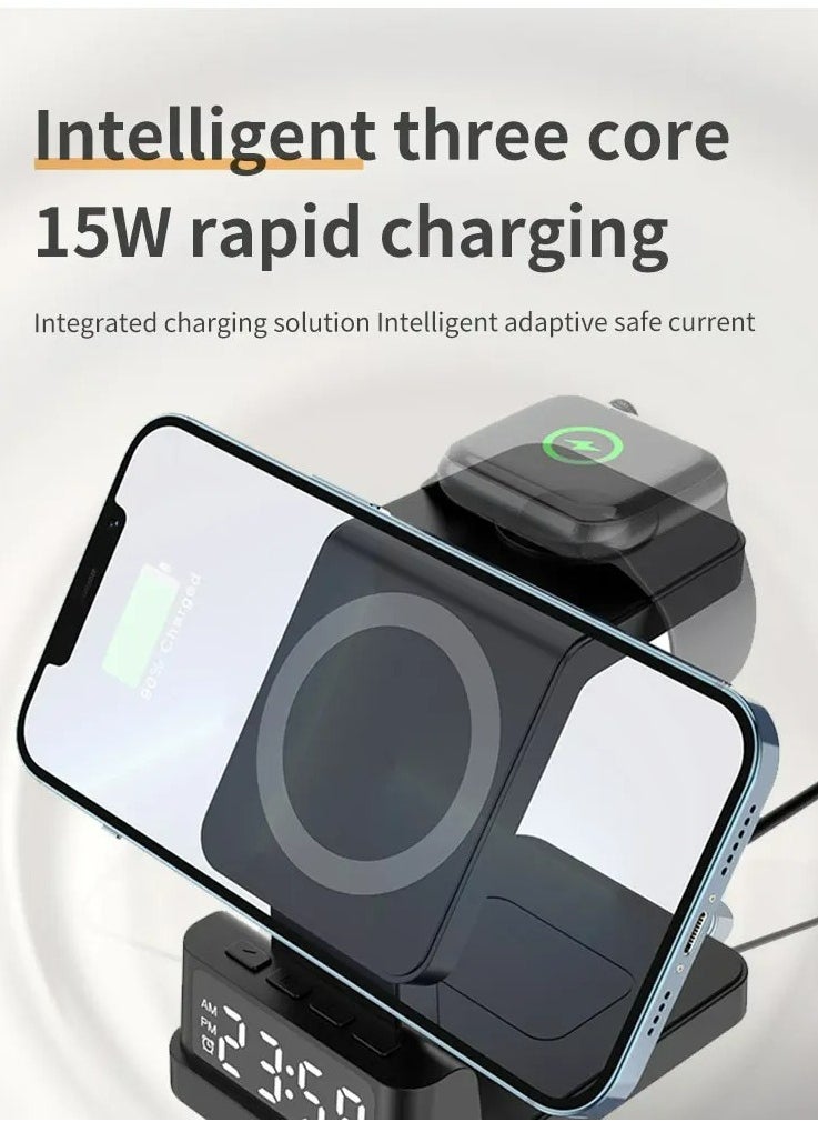 Generic - Wireless Charger 4 in 1 Clock Alarm Wireless Charging Station For iPhone 15 14 13 12 Air Pods iWatch Samsung S24 S23 Ultra Buds - Image 1