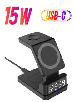 Wireless Charger 4 in 1 Clock Alarm Wireless Charging Station For iPhone 15 14 13 12 Air Pods iWatch Samsung S24 S23 Ultra Buds