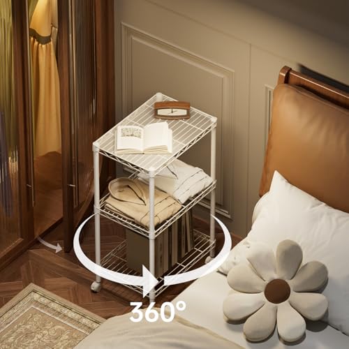 SINGAYE 3 Small Shelves Storage Shelf Wire Shelving Unit Metal Shelf Adjustable Organizers Storage Shelving with Wheels for Bathroom Laundry Room Kitchen Pantry11.5”D x 17.3”W x 30”H White - Image 4