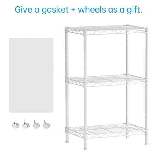 SINGAYE 3 Small Shelves Storage Shelf Wire Shelving Unit Metal Shelf Adjustable Organizers Storage Shelving with Wheels for Bathroom Laundry Room Kitchen Pantry11.5”D x 17.3”W x 30”H White - Image 2