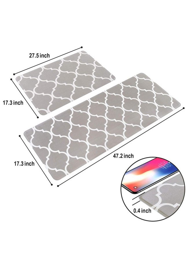 Carvapet - Moroccan Trellis Kitchen Mat 2 Pcs Cushioned Anti-Fatigue Kitchen Rug Waterproof Non-Slip Rugs Pvc Ergonomic Comfort Standing Foam Mats For Office Laundry, Grey, 17.3''X27.5''+17.3''X47.2'' - Image 1