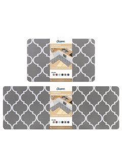 Moroccan Trellis Kitchen Mat 2 Pcs Cushioned Anti-Fatigue Kitchen Rug Waterproof Non-Slip Rugs Pvc Ergonomic Comfort Standing Foam Mats For Office Laundry, Grey, 17.3''X27.5''+17.3''X47.2''