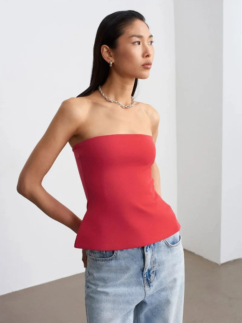ديلفين DILVIN Strapless Slim-fit Bandeau Blouse