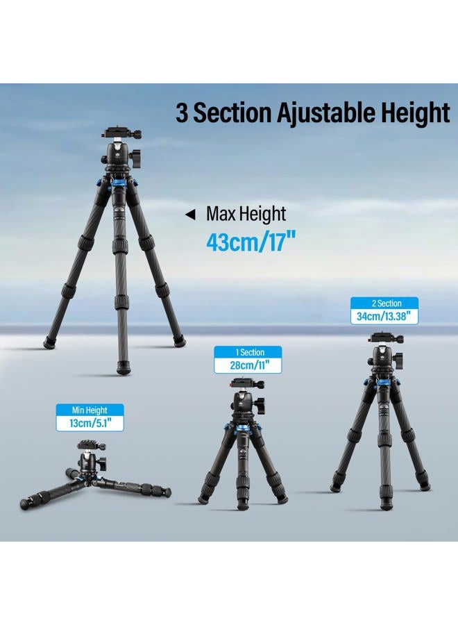 SIRUI AM-223 Mini Tripod Portable Compact Carbon Fiber Travel tripod Desktop Tripod with 360 Degree B-00K Ball Head and Arca Swiss Quick Release Plate, Loads up 15KG - Image 3