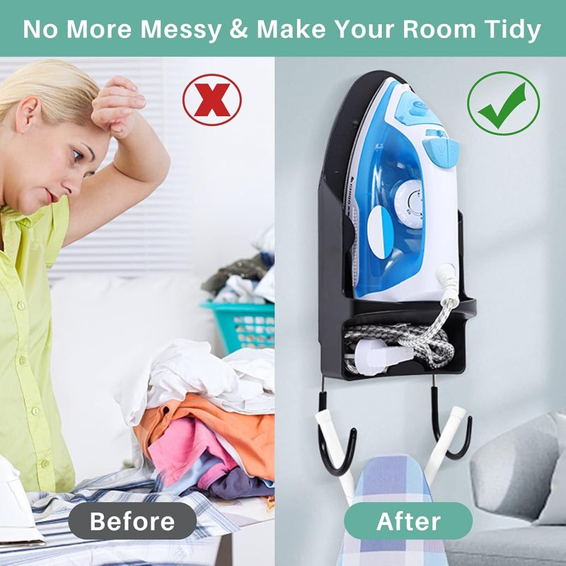 DOUBLE 2 C Ironing Board Hanger Wall Mount, Iron Hanger with Ironing Board Rack, Heat Resistant Iron Holder Wall Mount for Max 5 Inch Width (Black) - Image 5