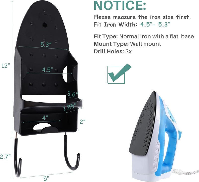 DOUBLE 2 C Ironing Board Hanger Wall Mount, Iron Hanger with Ironing Board Rack, Heat Resistant Iron Holder Wall Mount for Max 5 Inch Width (Black) - Image 1