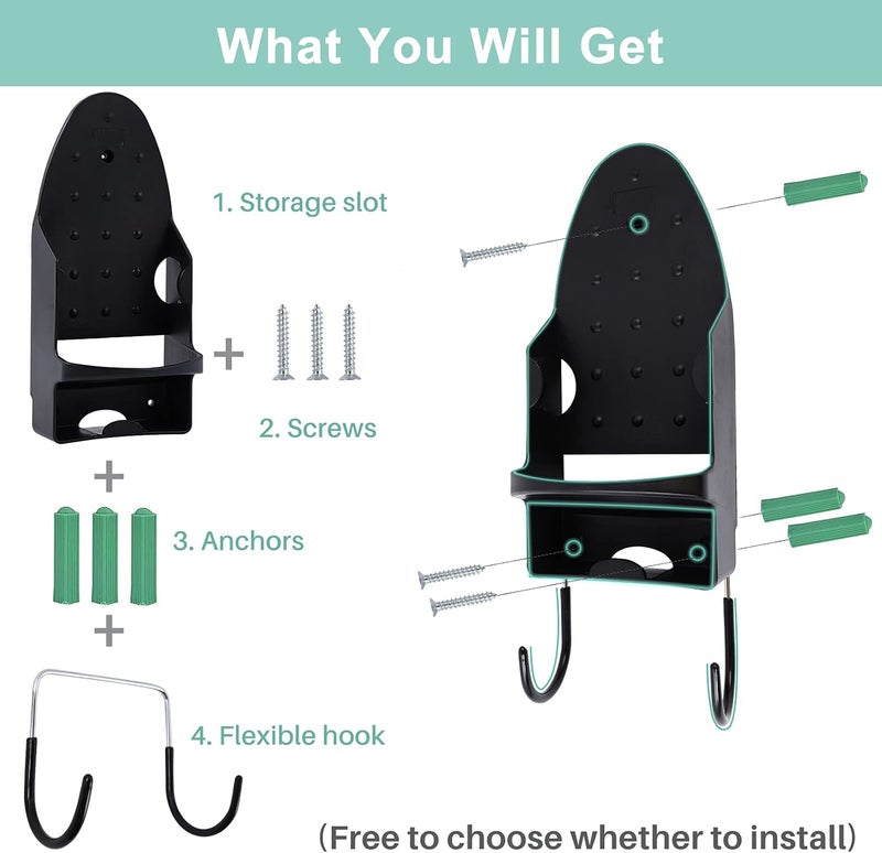 DOUBLE 2 C Ironing Board Hanger Wall Mount, Iron Hanger with Ironing Board Rack, Heat Resistant Iron Holder Wall Mount for Max 5 Inch Width (Black) - Image 2