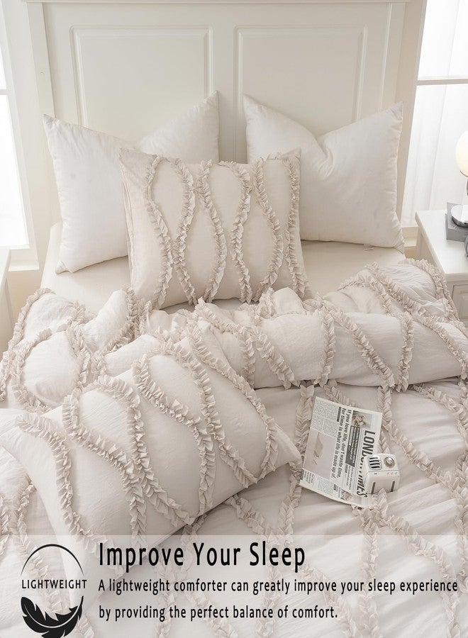 Bedbay Ruffle Comforter Queen Size,Country Farmhouse Bedding Sets,Ruffled Queen Shabby Chic Comforter Bed Set Beige Grey 3 Pcs Ruffle Bedding for Women Girls(Tan Beige,Queen) - Image 4