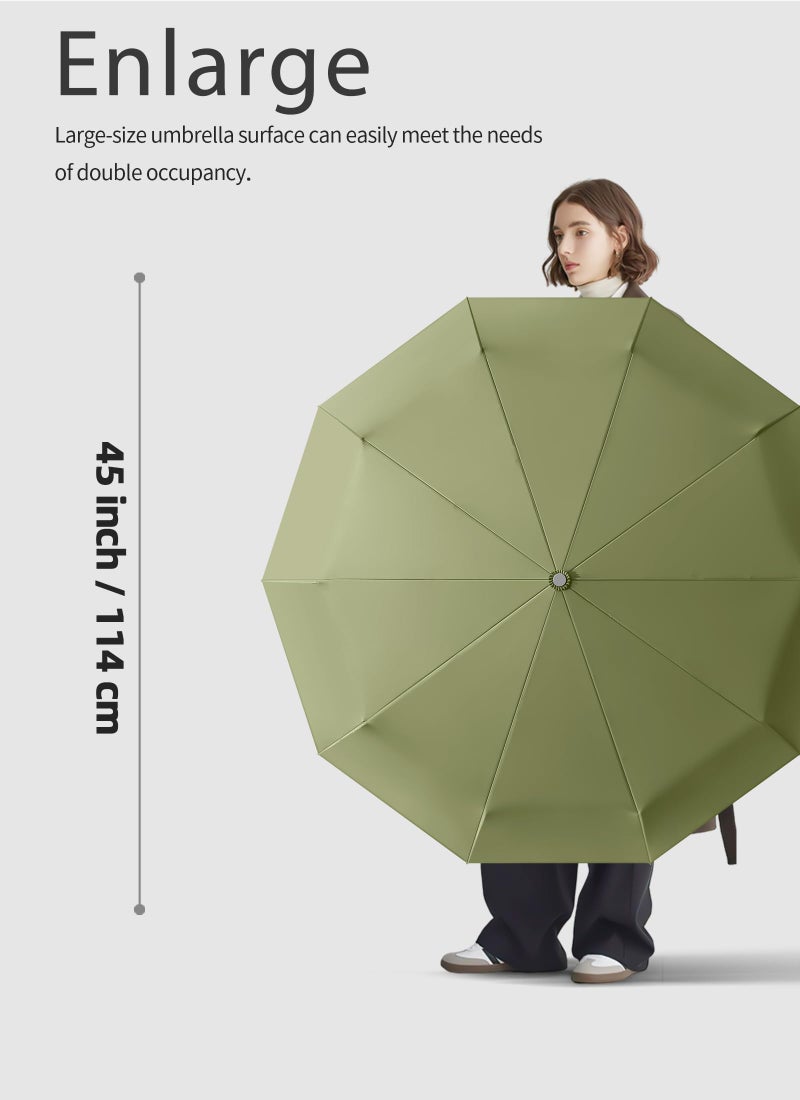 Rain Cats Large 45/50 Inch Umbrellas for rain Strong10 Ribs Fiberglass Umbrella Windproof Wabig Compact Automatic portable Folding Travel Thick Fabric Wood handle (A-Olive, 45 inches in diameter) - Image 4