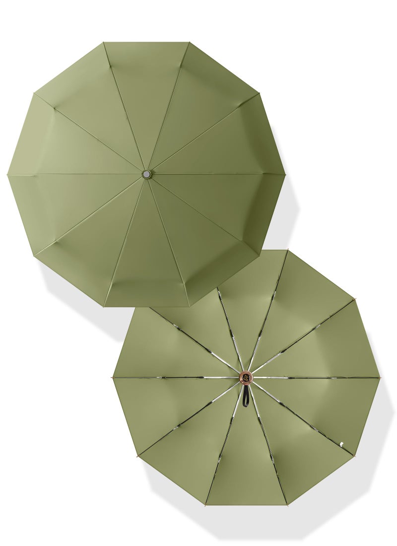 Rain Cats Large 45/50 Inch Umbrellas for rain Strong10 Ribs Fiberglass Umbrella Windproof Wabig Compact Automatic portable Folding Travel Thick Fabric Wood handle (A-Olive, 45 inches in diameter) - Image 2