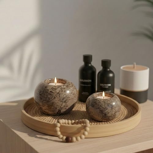 Radicaln Marble Tealight Candle Holder 4 Inch Oceanic Handmade Set of 3 Mini Candle Holders for Dining Decorative Votive Candle Holder Marble Taper Holder for Home Decor - Image 3