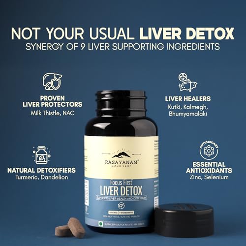 Rasayanam Liver Detox Supplement 1000mg | Milk Thistle and NAC | 80% Silymarin | Added herbs like Kutki, Kalmegh, Turmeric, Dandelion, Zinc & more | Supports Detox, Digestion, Energy & Daily Liver Wellness - 60 Tablets - Image 2