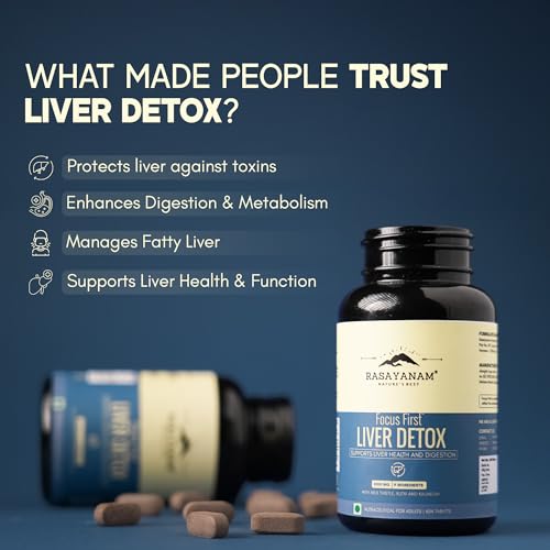 Rasayanam Liver Detox Supplement 1000mg | Milk Thistle and NAC | 80% Silymarin | Added herbs like Kutki, Kalmegh, Turmeric, Dandelion, Zinc & more | Supports Detox, Digestion, Energy & Daily Liver Wellness - 60 Tablets - Image 5