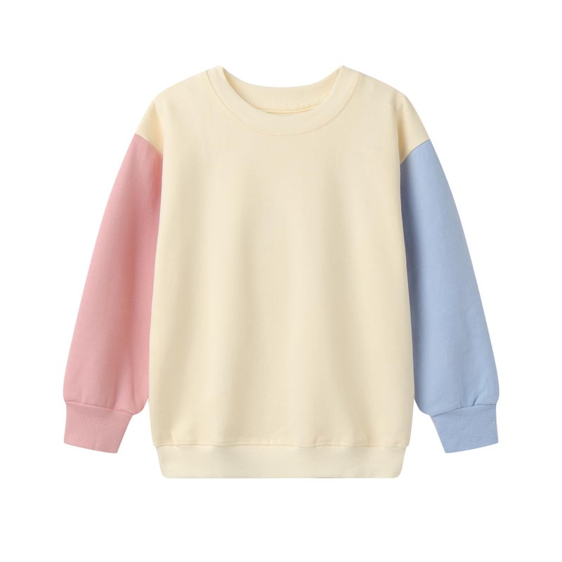 Mud Kingdom Girls Colorblock Sweatshirt Crewneck Ivory Pullover for LittLe Kids Long Sleeve Ribbed Cuffs Tops Size 7-8 - Image 1