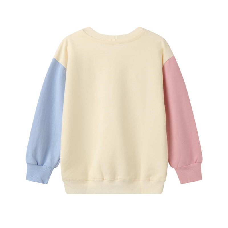 Mud Kingdom Girls Colorblock Sweatshirt Crewneck Ivory Pullover for LittLe Kids Long Sleeve Ribbed Cuffs Tops Size 7-8 - Image 3