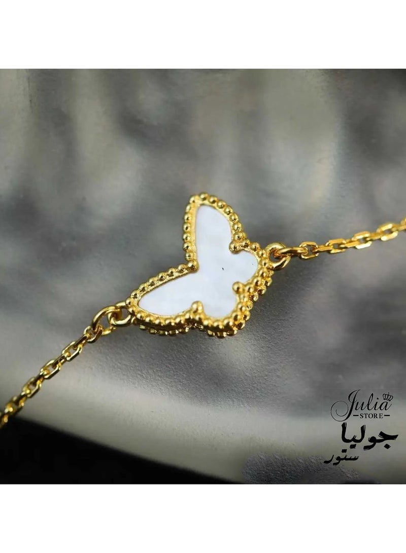 جوليا ستور سوار فراشة أنيق من الفولاذ المقاوم للصدأ مطلي بالذهب عيار 18 قيراطًا، بتصميم عرق اللؤلؤ، هدية مجوهرات فاخرة وعصرية للنساء - أبيض  - Image 4