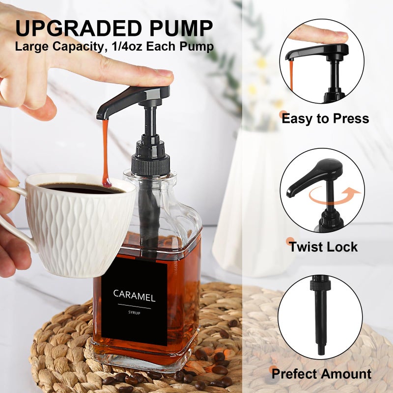 GMISUN Coffee Syrup Dispenser with Tray, 16.9 fl oz Syrup Pump Dispenser for Coffee Bar Accessories, Glass Syrup Bottle for Coffee Bar Essentials, Maple Syrup Bottles with Â¼oz Large Capacity Pump - Image 3