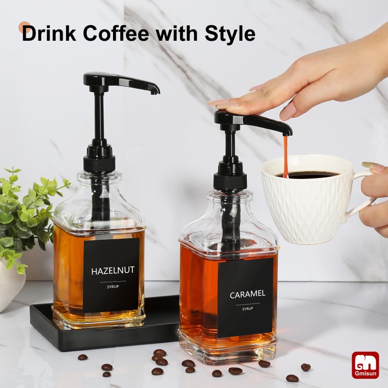GMISUN Coffee Syrup Dispenser with Tray, 16.9 fl oz Syrup Pump Dispenser for Coffee Bar Accessories, Glass Syrup Bottle for Coffee Bar Essentials, Maple Syrup Bottles with Â¼oz Large Capacity Pump - Image 5