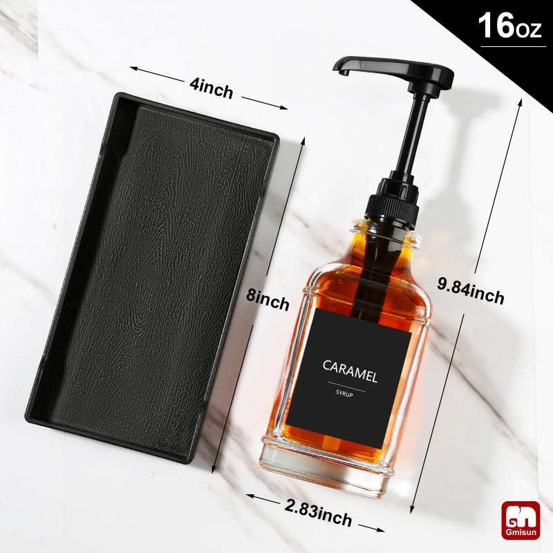 GMISUN Coffee Syrup Dispenser with Tray, 16.9 fl oz Syrup Pump Dispenser for Coffee Bar Accessories, Glass Syrup Bottle for Coffee Bar Essentials, Maple Syrup Bottles with Â¼oz Large Capacity Pump - Image 2