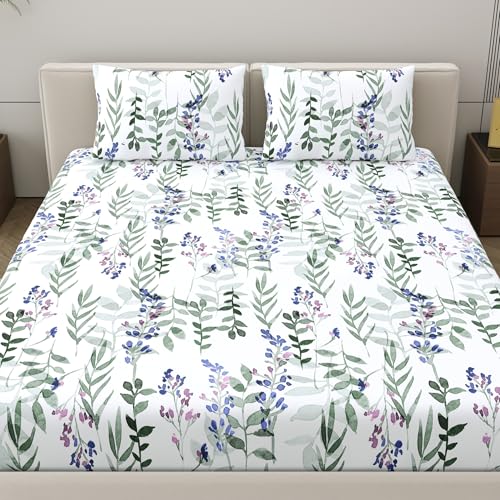 Home Ecstasy 100% Cotton King Fitted Bedsheet with 2 Pillow Covers - (Size 72 x 78 inches, 140 TC, Colour - White) - Image 2