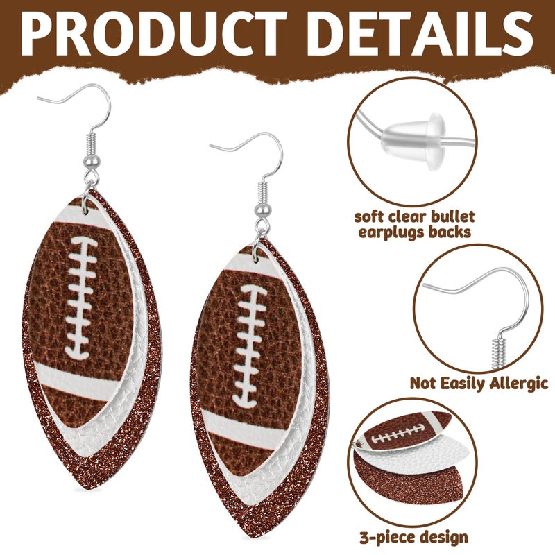 FULLIVE Football Earrings, Leather Game Day Earring, Brown Game Day Dangle for Women, Football Jewelry Costume Accessories - Image 3
